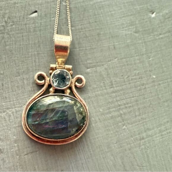 925 Sterling Silver Blue Topaz Labradorite Pendant Necklace 

Preowned - Picture 3 of 12